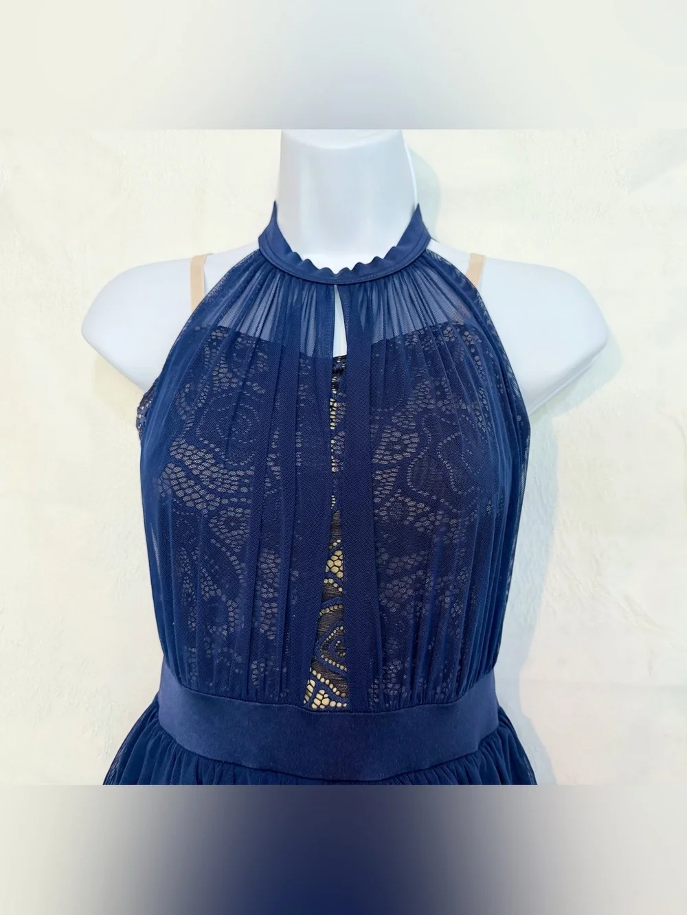Weissman Navy Blue Halter Lace Chiffon Dance Costume Girls Sz LC D0057
